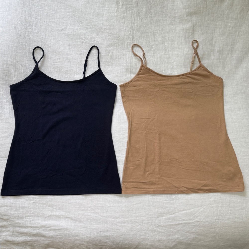 GAP SET 2 FITTED CAMISOLES COTTON ADJUSTABLE CAMI TOPS Bronze + Navy M T 679252